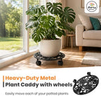13.5 Inch Plant Caddy with Wheels Heavy Duty Cast Iron Plant Stand with Wheels, Metal Plant Dolly with Locking Wheels, Flower Pot Mover for Heavy Pots, Indoor Outdoor Rolling Planter Stand, 1 Pack - Image 2