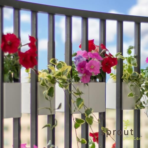 Railing Planter 5-Pack, White (4-inch) | Tool-Free Space-Saving Floating Flower Pots for Balcony Railings | Vertical Garden Railing Planters | UV-Protected, Made in USA - Image 4