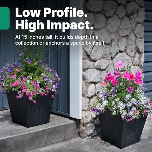 Step2 Tremont Short Square Planter 2-Pack, 14 in Resin Planters, Self-Watering, Onyx Black - Image 3