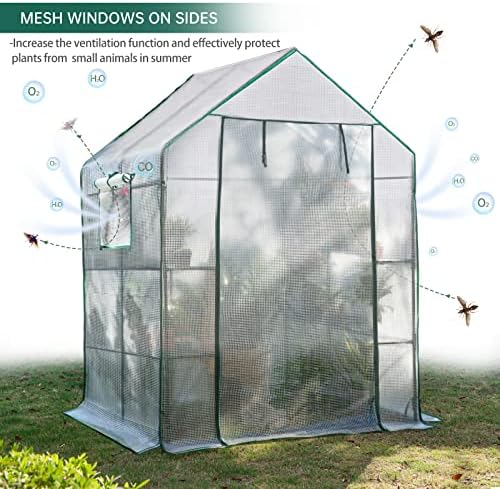 56x55x78 Walk-in Greenhouse for Outdoors, 3-Tier Plant House with 8 Shelves - Image 3