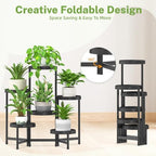 iDavosic.ly 6 Tier Folding Plant Stand Indoor Outdoor, Plastic Tray, Black - Image 3
