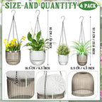 4 Pcs 6.5'' 4.5'' Hanging Self Watering Pot for Indoor Plant, Grey, Clear - Image 2