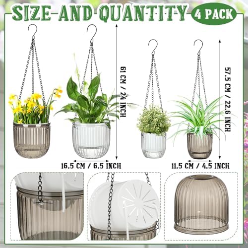 4 Pcs 6.5'' 4.5'' Hanging Self Watering Pot for Indoor Plant, Grey, Clear - Image 2