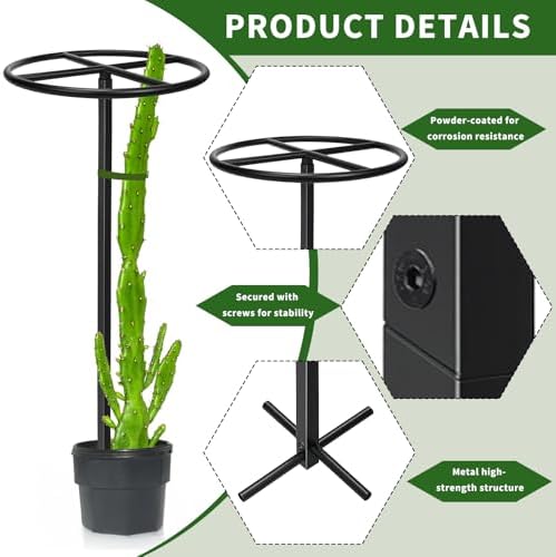 2 Pcs Heavy Duty Dragon Fruit Trellis, 12"x12"x50" Adjustable Metal Dragon Plant Support Stand, Durable Vertical Trellis for Climbing Plants, No-Hammer Assembly for Outdoor Garden (Round) - Image 3