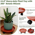 8 Packs Plant Caddy with Wheels 11.8" Plastic Rolling Plant Stands Heavy-Duty Plant Dolly with Casters Indoor and Outdoor Plant Roller Base Large Heavy Plant Pot Saucers with Wheels, Rust Red - Image 2