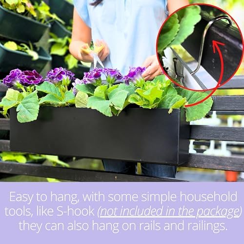 LaLaGreen Wall Planter (24 Inch, 2 Pack) Rectangular Metal Hanging Flower Pot for Succulents Carbon Steel Black, Long Window Sill Box Modern Fence Floating Garden Shelf for Deck Indoor Outdoor Decor - Image 5