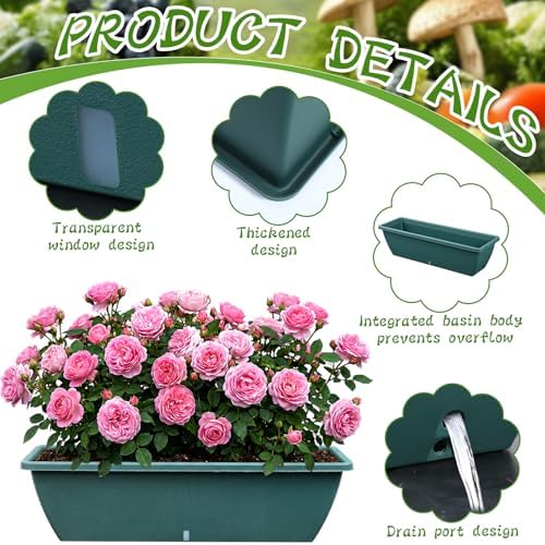 4 Pcs 24 Inch Plastic Window Boxes Planters, Green - Image 3