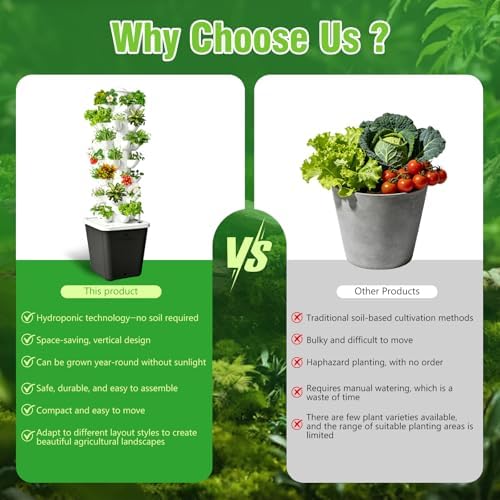 Hydroponics Tower Indoor Growing System Vertical Garden Planter Indoor Smart Garden Kit with Pump and Movable Water Tank Vegetable Plant Gift for Gardening Lover (Gray-35plants) - Image 6