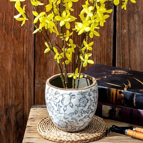 Reto Rustic Ceramic Flower Pots for Garden Plants and Succulents,Distressed Cracked Glazed Planters with Drainage Holes Tuscan Flower Pots for Outdoor,Grays,no Hole - Image 7