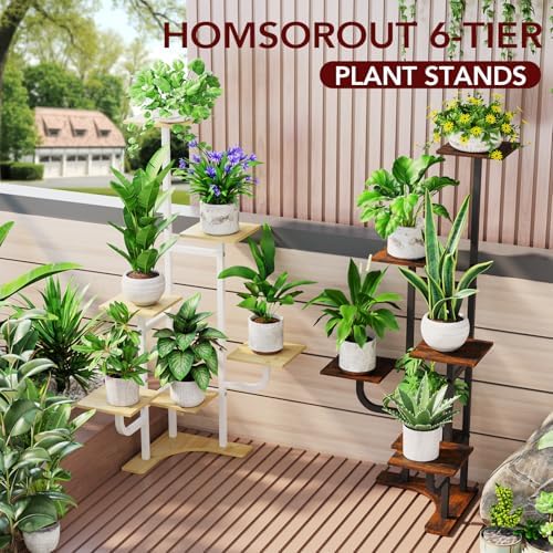 Homsorout Corner Plant Stand with Grow Light - 6 Tier Plant Stand Indoor Square Metal Plant Shelf with Adjustable Light, Plant Organizer for Living Room, Garden, Home Decor, Maple - Image 4