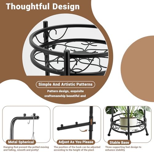 Plant Stand,Adjustable 3 Tier Potted Holder Flower Pot Stand with Hangers - Image 4