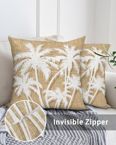 Throw Pillow 18x18 Inch, Tropical Palm Tree Waterproof Outdoor Pillow Covers for Patio with Insert, Vintage Tan Exotic Botanical Plants Decorative Pillowcase Cushion for Couch, Sofa, Bed, Garden - Image 5