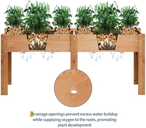 72x 23x30IN Raised Garden Bed Outdoors with High Legs & Hooks, Non-Woven Liner, Elevated Wooden Large Planter Box for Backyard, Patio, Balcony w/Divider Panel, 6 Legs, 300lb Capacity - Image 3
