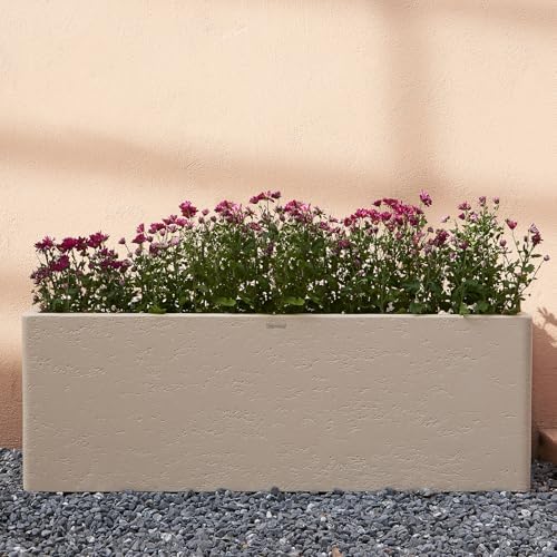 42" Large Rectangular Outdoor Planter, Off-White, Modern Plant Boxes - Image 5