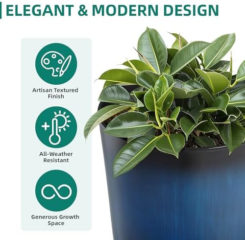 Autodaya 24" Large Tall Outdoor Planters Set of 2, Faux Ceramic Flower Pots - Image 4