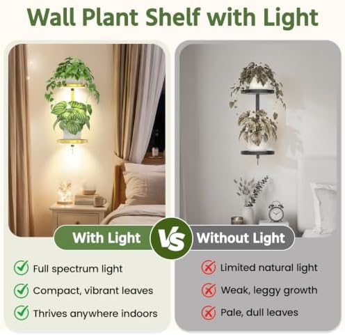 LASZOLA Plant Hanger Holder Shelf Wall Indoor with Lights, 2 Pcs Gold - Image 5
