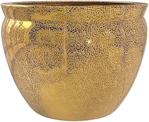 Red Lantern 12" Gold Crackle Fishbowl Planter or Cachepot for Indoor/Outdoor Use in Garden Entryway Living Room Boho Eclectic Modern Contemporary Classic Traditional Style Decor by RedLantern