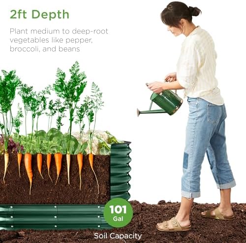 Best Choice Products 4x2x2ft Outdoor Metal Raised Garden Bed, Oval Deep Root Planter Box for Vegetables, Flowers, Herbs, and Succulents w/ 101 Gallon Capacity, Rubber Edge Guard - Dark Green - Image 2