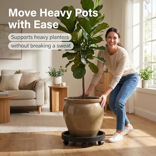 15.5 Inch Planter Caddies Rolling Saucer Caddy with Wheels, Heavy Duty Wheeled Stand for Potted Plant, Round Coaster Roller Base Tray with Casters, Flower Pot Dolly Holder for Indoor Outdoor - Image 6