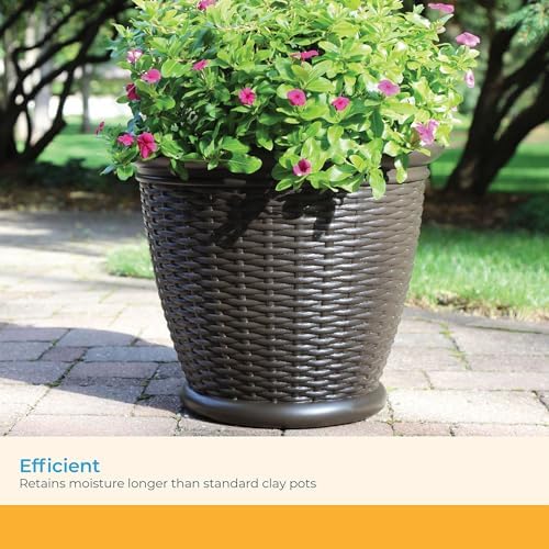 Suncast 3 Pack Wicker Planter w/Drillable Drain Holes, Decorative Indoor/Outdoor Pot, 18in, Java - Image 5