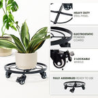Idzo 2 Pack Upgraded Lockable Metal Heavy Duty Trolley Plant Caddy, Plant Stands, 12 Inch, 2 pcs - Image 2
