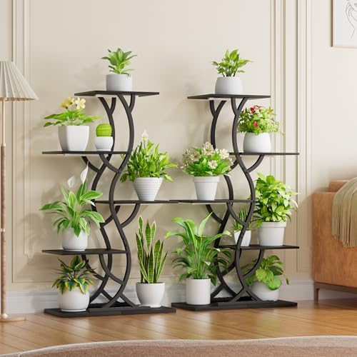 Plant Stand Indoor with Grow Lights - 5 Tiered Corner Plant Shelves (Black) - Image 7