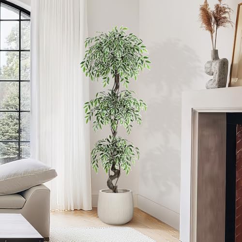 6FT Lifelike Artificial Ficus Tree Indoor Floor Plant with White Planter - Image 7