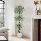 6FT Lifelike Artificial Ficus Tree Indoor Floor Plant with White Planter - Image 7