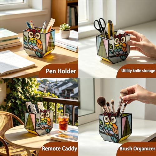 Stained Glass Owl Planter, Indoor Plant Pot with Drainage Hole, Cute Plant Pots,Owl Gifts for Women - Image 3