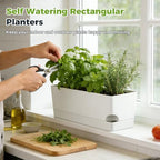 4 Pack Self Watering Pots for Indoor Plants 17 Inches Window Boxes Planters Rectangular Flower Pots Rectangle Herb Pots Large Plant Pots with Drainage Holes and Saucers Windowsill Planter, White - Image 2