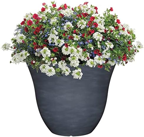 Classic Home and Garden Indoor/Outdoor Round Honeysuckle Resin Flower Pot Planter, Zinc Grey, 15" - Image 2