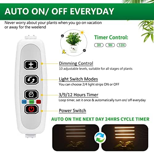 Grow Light Strips, Plant Lights for Indoor Plants Full Spectrum Growing Lamp with Auto On & Off Timer,3/6/12H Timer, 192 LEDs/ 10 Dimmable Levels Sunlike for Seedings Hydroponics - Image 3