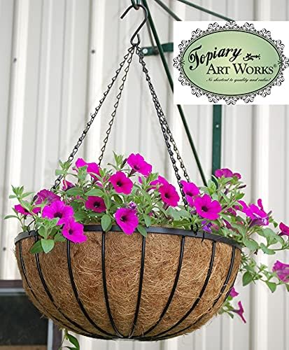 24" Georgian Rigid Iron Hanging Basket (C960) with Coco Moss Liner and Heavy Duty Chain Hanger - 2 Sets - Image 3