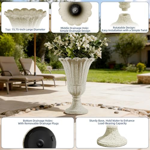 24" Tall Urn Planters for Outdoor Plants, Urns and Pedestal, Beige - Image 3