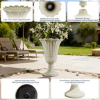 24" Tall Urn Planters for Outdoor Plants, Urns and Pedestal, Beige - Image 3