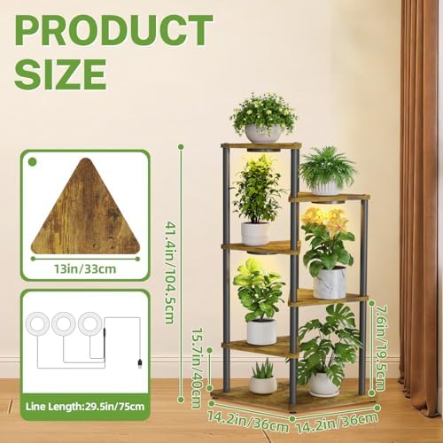 iDavosic.ly 5 Tier Plant Stand Indoor with Grow Lights, Black & Brown 41 In - Image 2