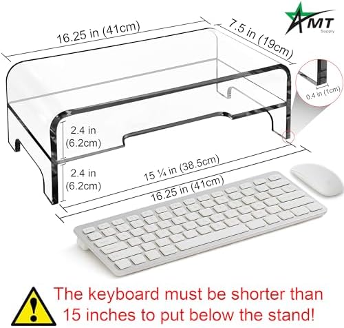 AMT Clear Acrylic Monitor Stand Riser 2 Tier, 5.5 Inches High Clear Computer Desk Organizer Shelf for Multi Media PC Storage Laptop - Image 2