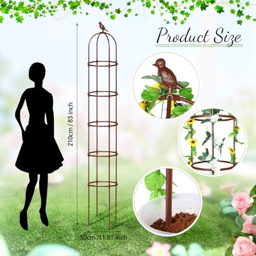 Sadnyy 2 Pack 7 ft Garden Trellis Obelisk for Rose Trellis Climbing Plants Outdoor Rustproof for Pots Tall Tower Plant Support Metal Garden Vines Flower Plants Support Outdoor Indoor(Brown) - Image 2