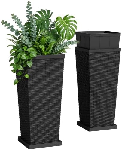 Flamaker 30“ Tall Plastic Planters with Drainage Holes Front Porch Set of 2 by Flamaker