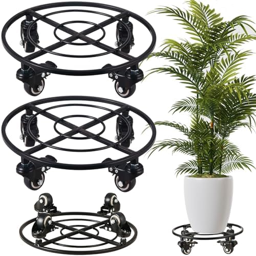 2 Packs Large Metal Plant Caddy with Wheels 13.6" Rolling Plant Stands Heavy-Duty Wrought Iron Plant Dolly Plant Rollers Planter Mover with Metal Casters, Strong Load Capacity by KvyusFlourish