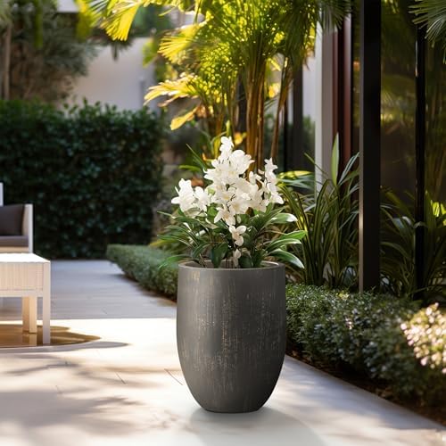 Kante Large Round Bullet Vintage BRN Concrete Planter 21.7" Tall, Outdoor - Image 3