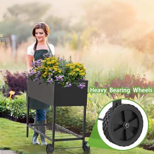 JWPEHOE 34＂Raised Garden Bed with Leg,Mobile Planter Box with Storage Shelf - Image 4