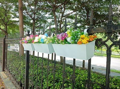 3 Pcs Large Hanging Flower Pots for Railing or Fence 16 Inch Railing Planter Box for Any Balcony Porch or Deck Countryside Style Window Planter Boxes Are Perfect to Herbs & Flowers (White-5pcs) - Image 4