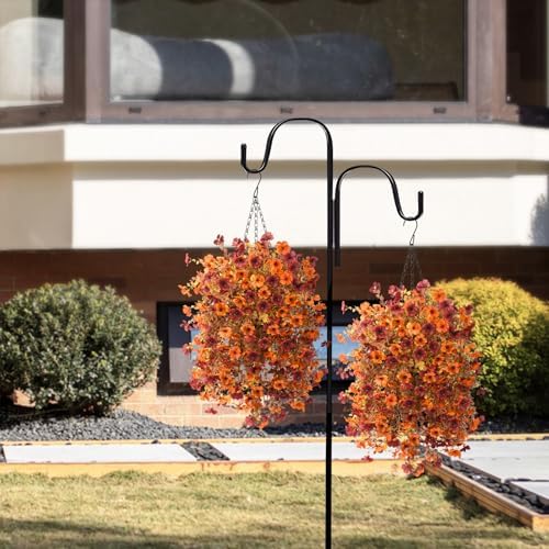 Artificial Faux Mums Fall Hanging Flowers Basket for Outdoors Decoration - Image 4