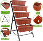 SEJOV 2 Pack Vertical Garden Bed, 5 Tiers Elevated Planter Box, Dark Red - Image 2