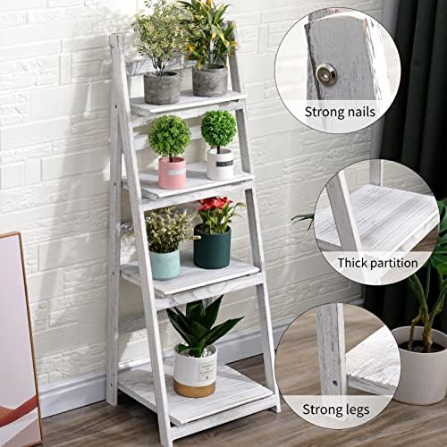4 Tier Ladder Shelf, Plant Display Stand White - Image 5