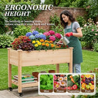 Raised Garden Bed with Lockable Wheels, 48x24x32 inch Elevated Wood Planter with Storage Shelf Protective Liner for Vegetable Flower Herb Outdoor Balcony Patio Backyard, Natural - Image 4