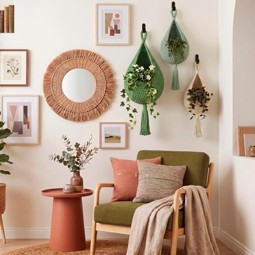 Honeydak 3 Hanging Baskets, Sage Color Palette, Tassel, Cotton Rope - Image 5