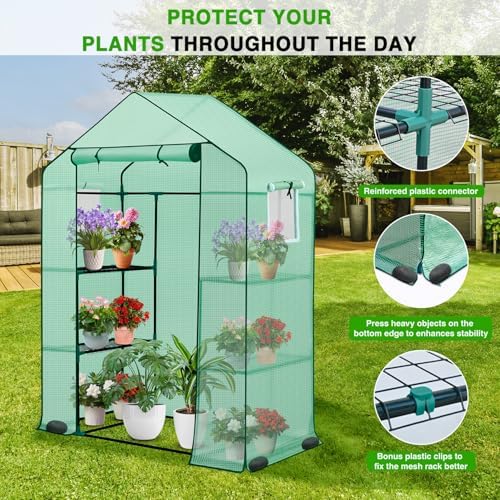 Yesker Greenhouse 57"x29"x77" Walk in Green House - Large Outdoor/Indoor Greenhouses with 4 Shelves Waterproof PE Cover & Windows, Portable Greenhouse Kit for Winter Backyard Gardening Patio, Green - Image 5