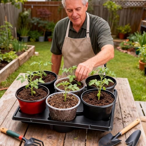 RooTrimmer 6 Cell Round Nursery Pot Trays for 6 Inch Pots, Thickened Sturdy Seedling Pot Shuttle Tray, Durable Nursery Pots Carrying Tray for Holding 6 Inch Plastic Plant Pots(17.08"×13.14", 10-Pack) - Image 5